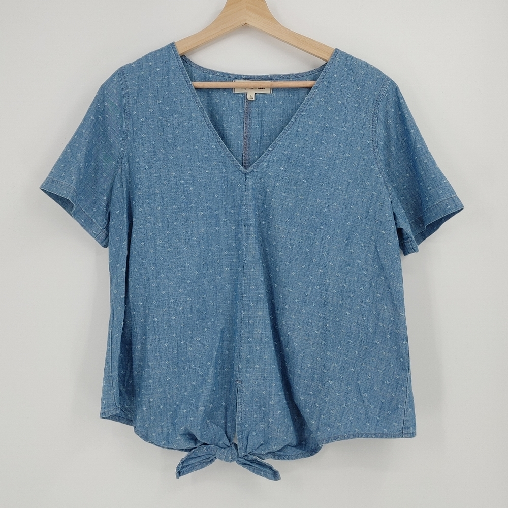 Madewell | short sleeve chambray denim top. Size L
